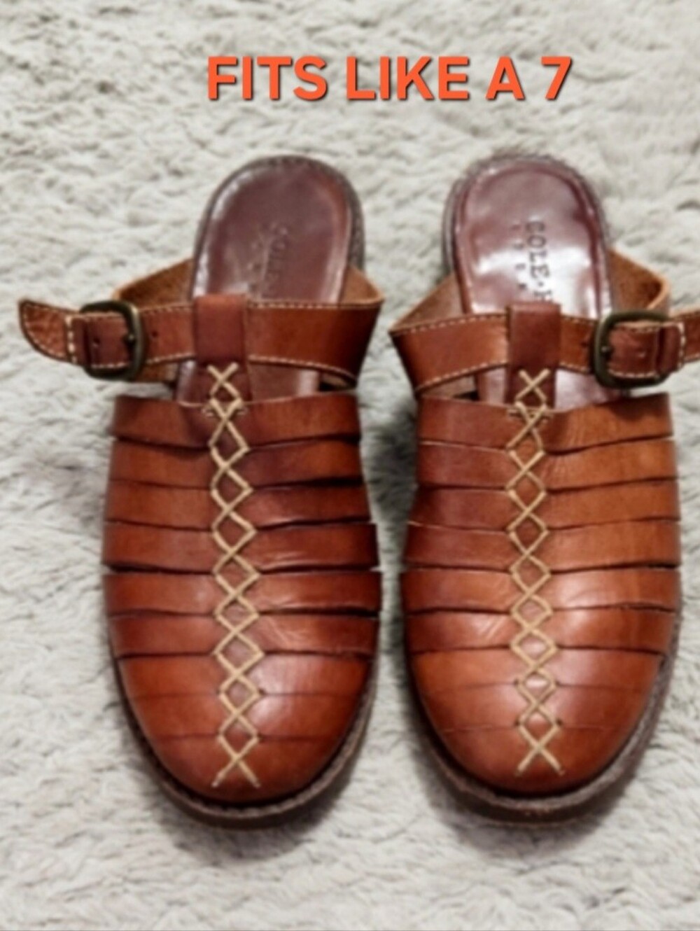 Cole Haan brown real leather mules slip ons size 7.5